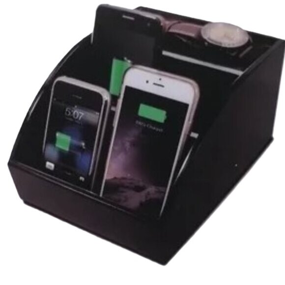 Wood CHARGING STATION Valet Organizer Black 4.5 x 6.5 x 8 inches - Picture 1 of 10